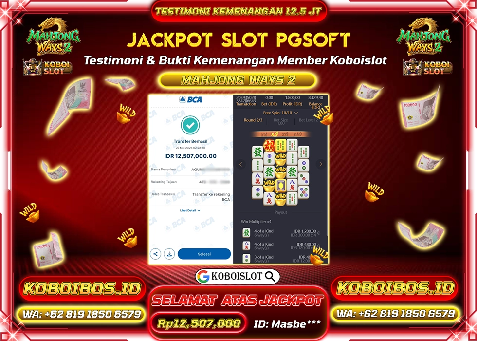 BUKTI KEMENANGAN Masbe*** SLOT GACOR MAHJONG WAYS 2 Rp12.507.000,- LUNAS